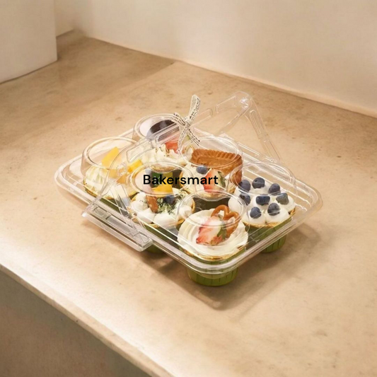 PVC 6 CUP CAKE BOX WITH HANDLE-5 PCS PACK