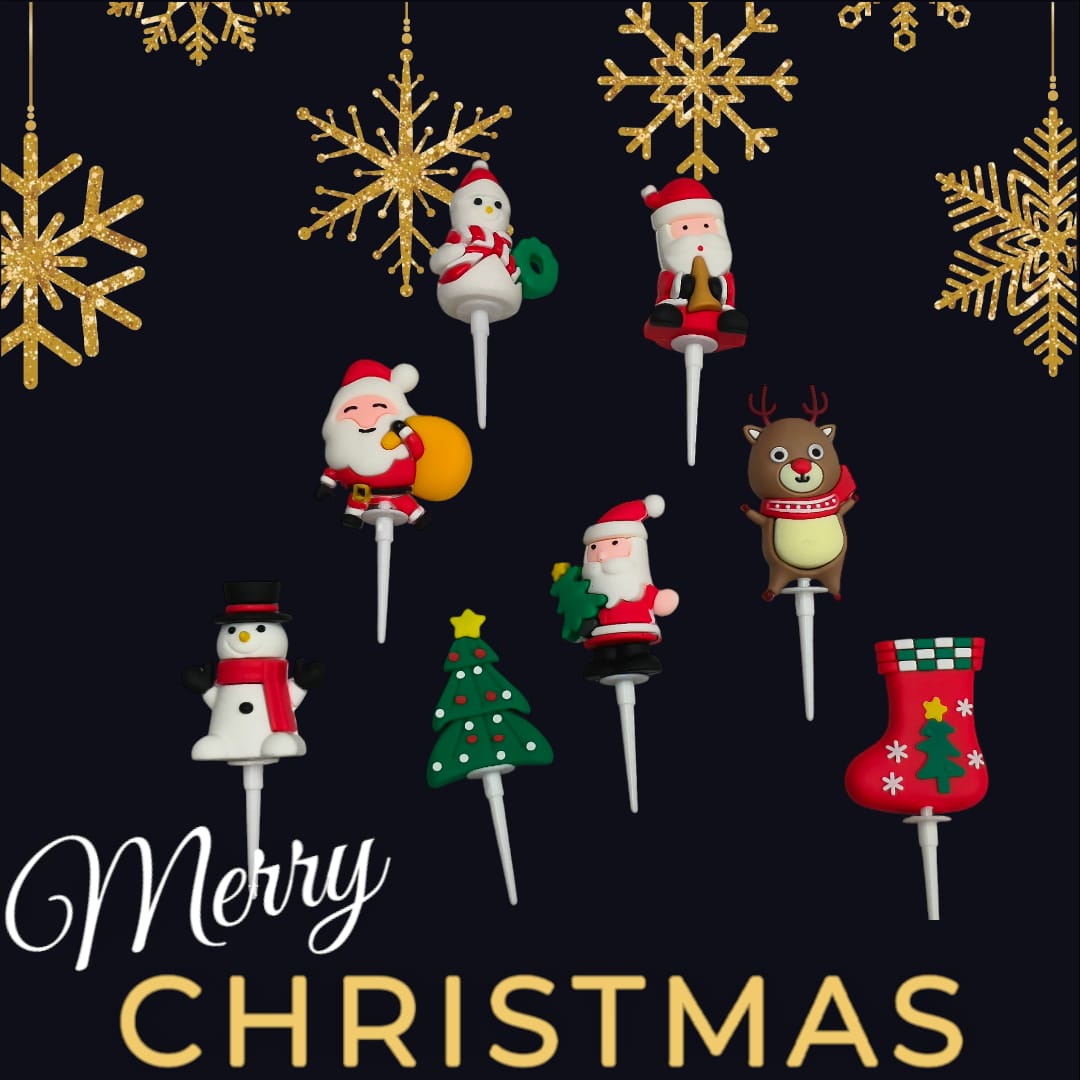 Christmas Santa Cake Toppers 8 PC's set