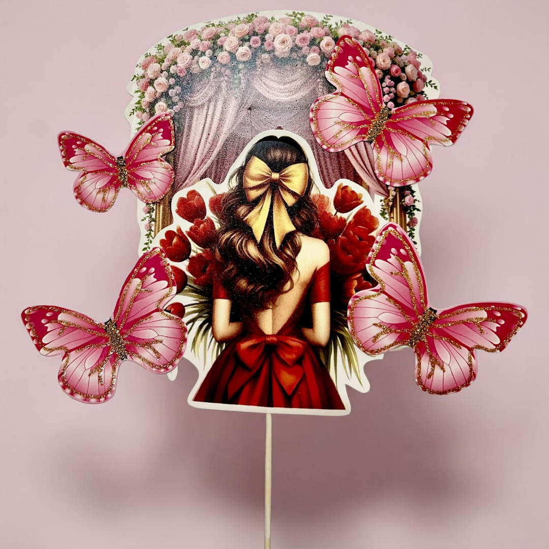 Paper Butterfly Cake Toppers |Girl Theme |Red
