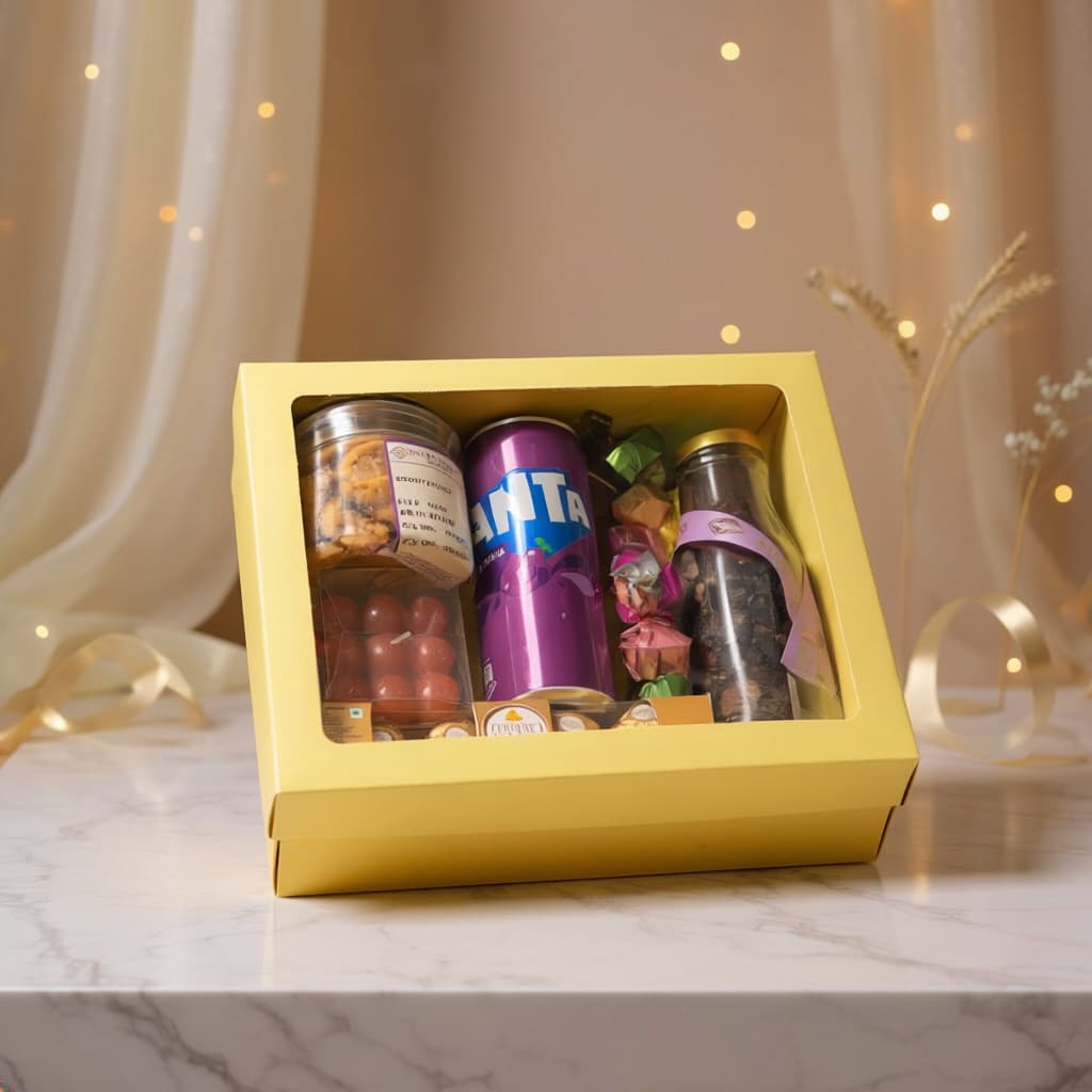 Hamper Box With Top Window Lid And Bottom Tray (9*7*3 Inch) (BK-30) Lemon Yellow| 10 Pcs Pack
