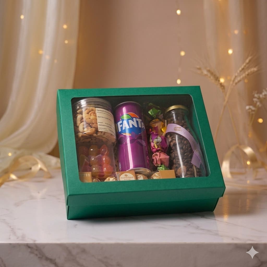 Hamper Box With Top Window Lid And Bottom Tray (9*7*3 Inch) (BK-30) Dark Green | 10 Pcs Pack