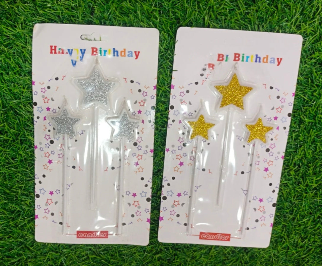 3 PCS STAR CANDLE SILVER