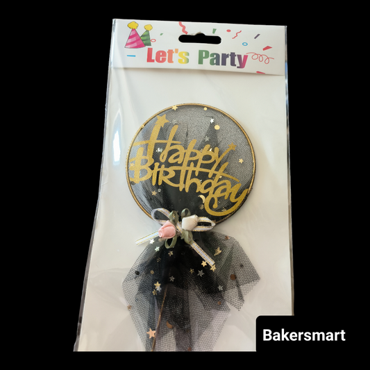 HAPPY BIRTHDAY BLACK NET TOPPER ROUND RING