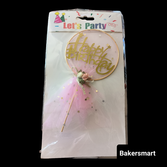 HAPPY BIRTHDAY PINK NET TOPPER ROUND RING