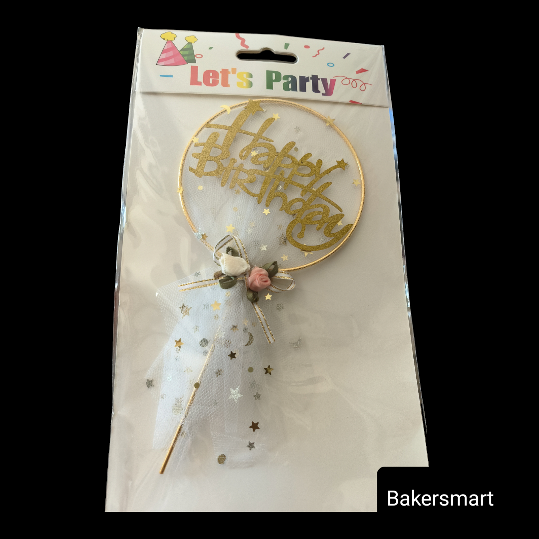 HAPPY BIRTHDAY WHITE NET TOPPER ROUND RING