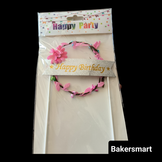 HAPPY BIRTHDAY LED TOPPER PINK  FLOWER