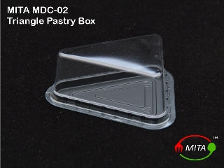 TRIANGLE PASTRY CONTAINER WITH BLACK TRAY 25 PCS PACK