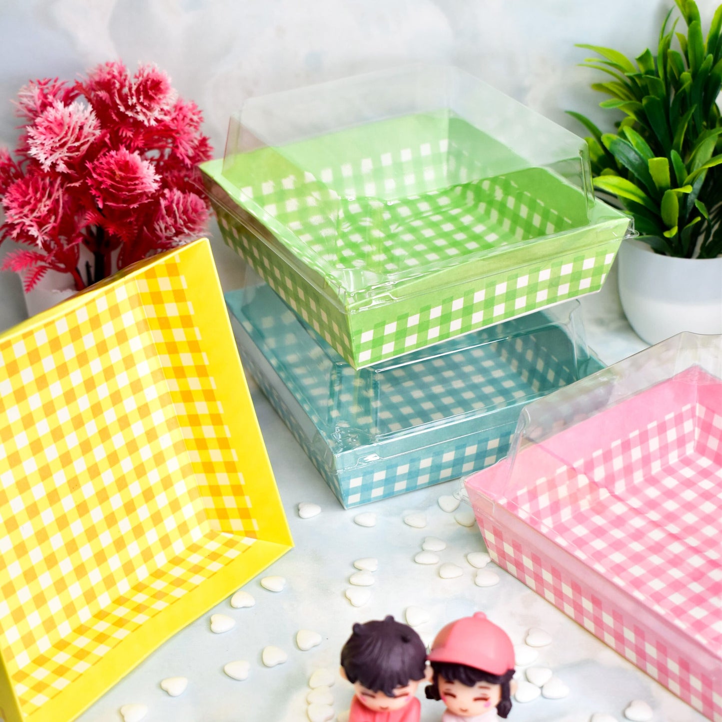Tea Time Cake Square Box With Lid 5*4.5*1.5 inch-10 Pcs Pack