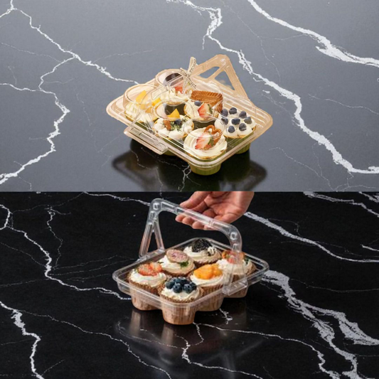 PVC 6 CUP CAKE BOX WITH HANDLE-5 PCS PACK