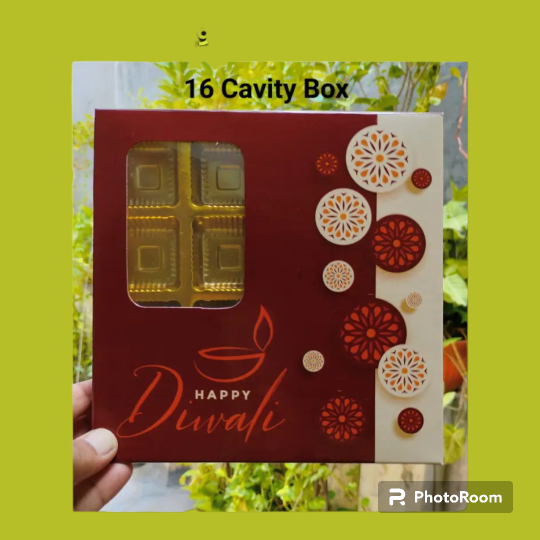 16 CAVITY DIWALI CHOCOLATE BOX RED WITH CAVITY -10 PCS PACK