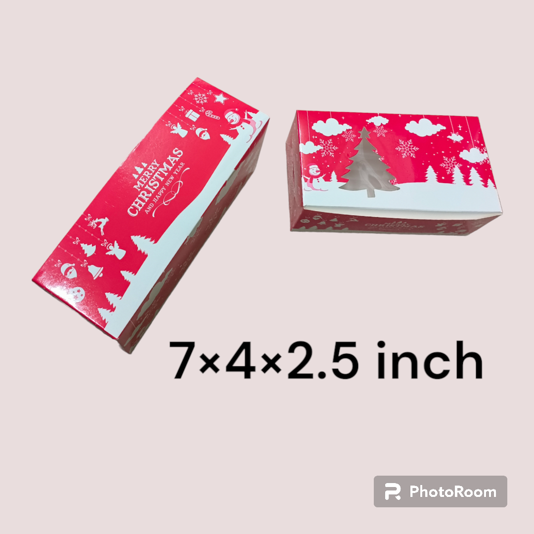 CHRISTMAS PLUM CAKE BOX SMALL RED 7*4*2.5 10 PCS PACK