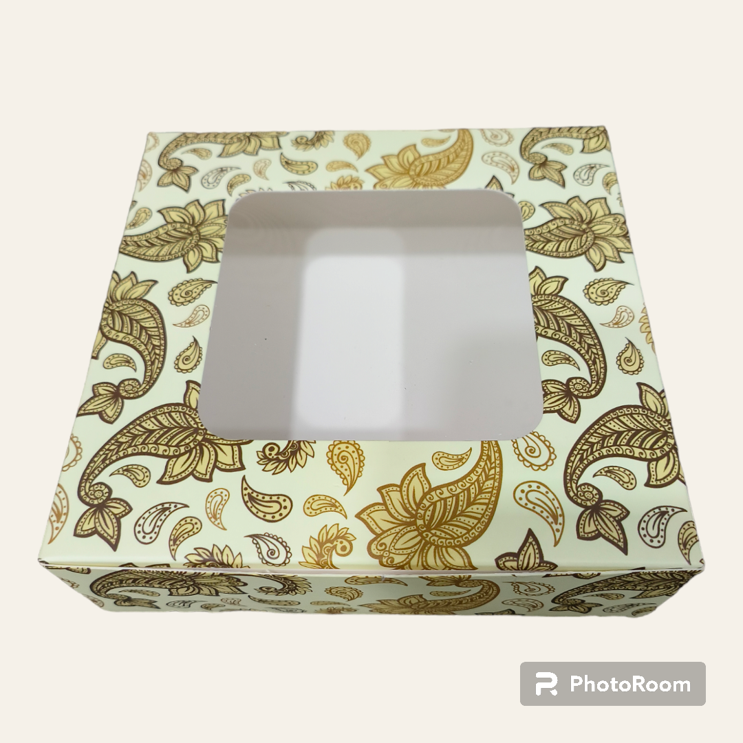 4P BROWNIE BOX SIZE 6*6*2 FLORAL CREAM GOLDEN-10 PCS PACK