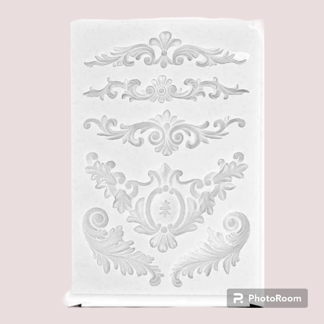 SILICON BAROQUE STYLE CURLICUES SCROLL LACE FONDANT MOULD #65