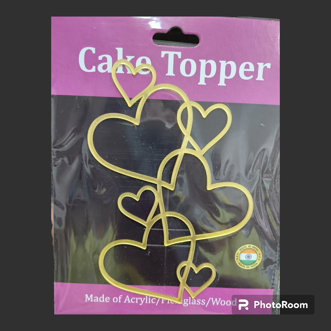 ACRYLIC HEART IN HEART TOPPER GOLD 5''