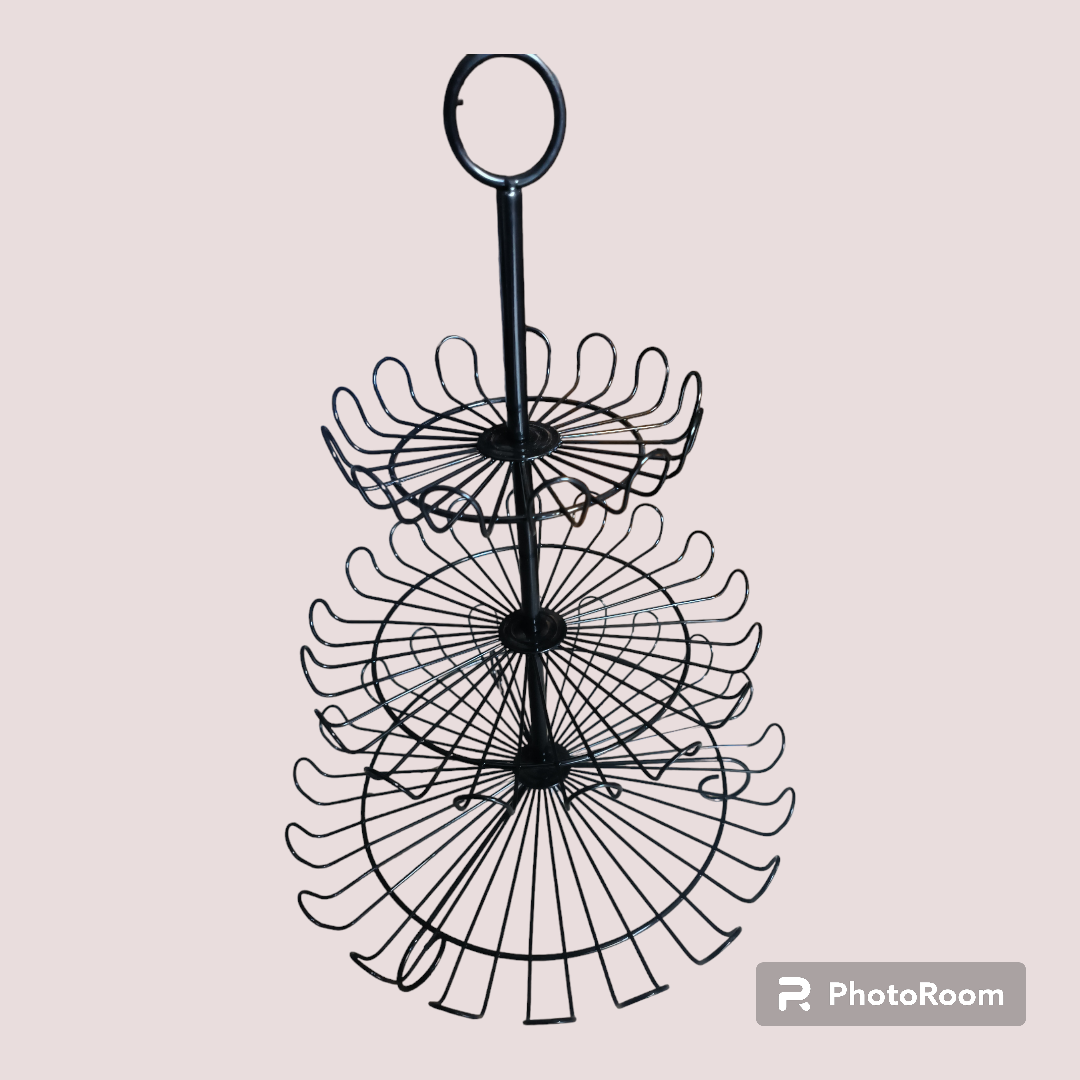 METAL 3 TIER CUP CAKE STAND ROUND BLACK