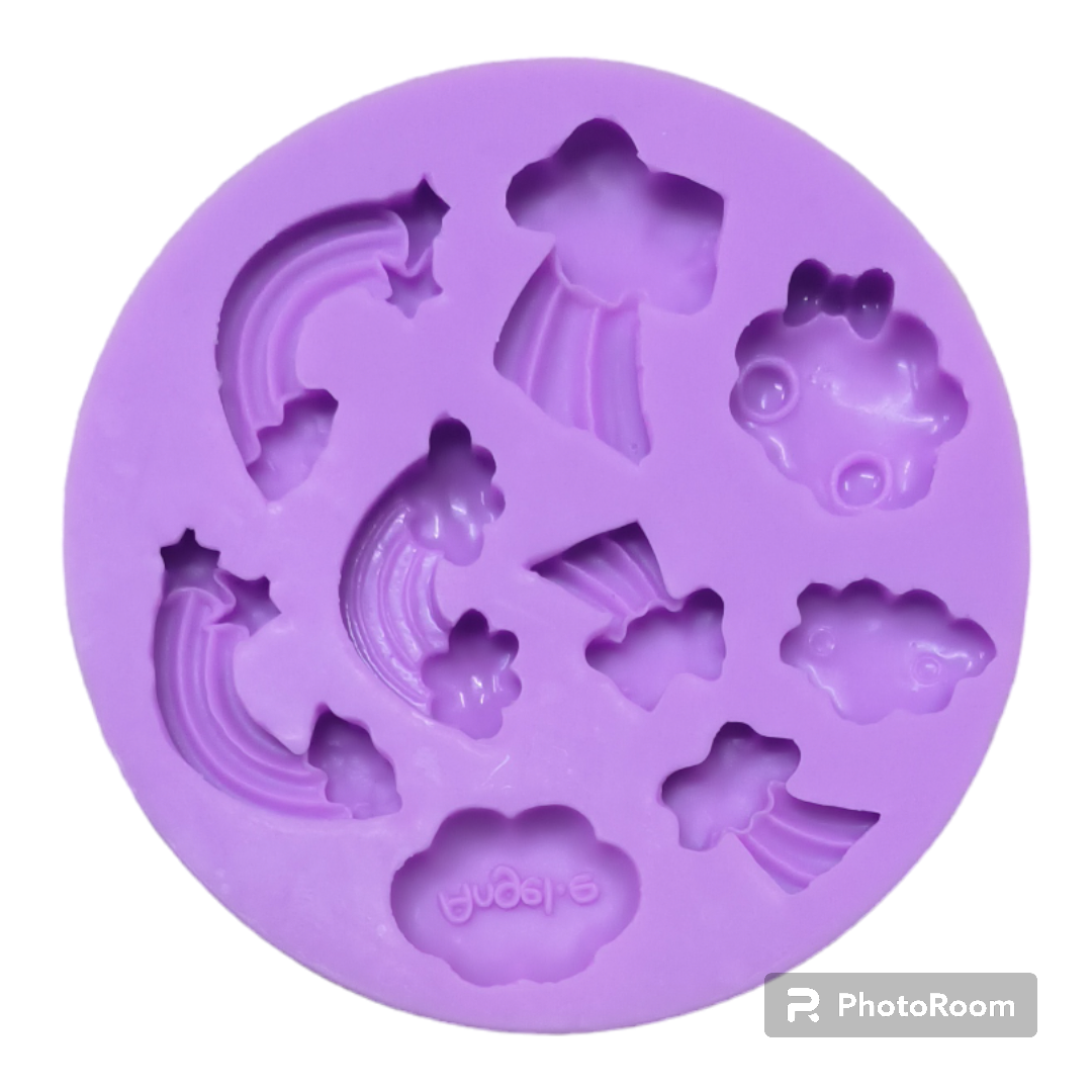 SILICON FONDANT 9 CAVITY RAINBOW & CLOUD MOULD #12