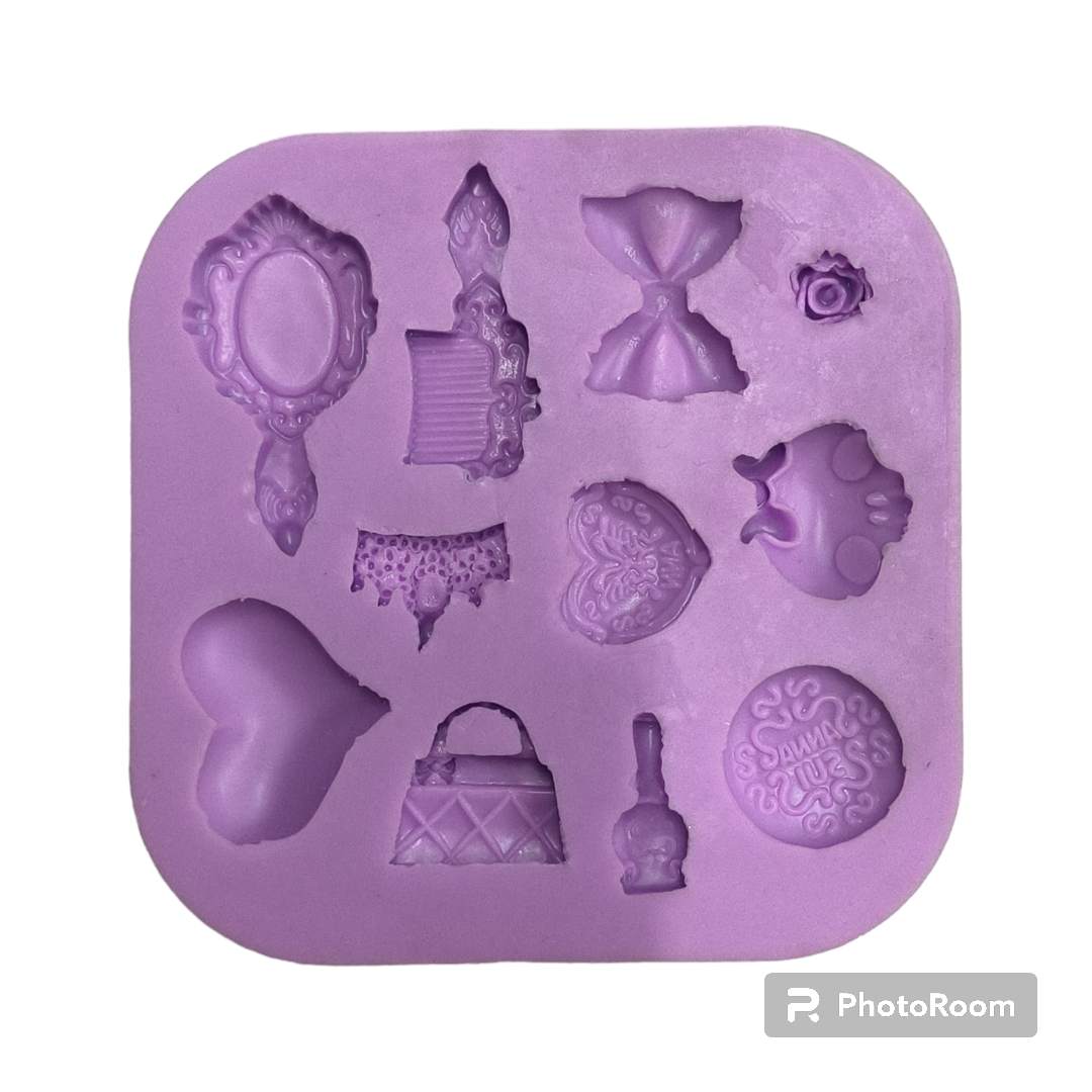 SILICON FONDANT 11 CAVITY MAKE UP THEME MOULD