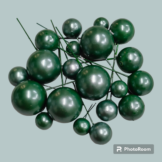 Faux Ball Multisize 20 Pcs Pearl Shine  Dark Green Color