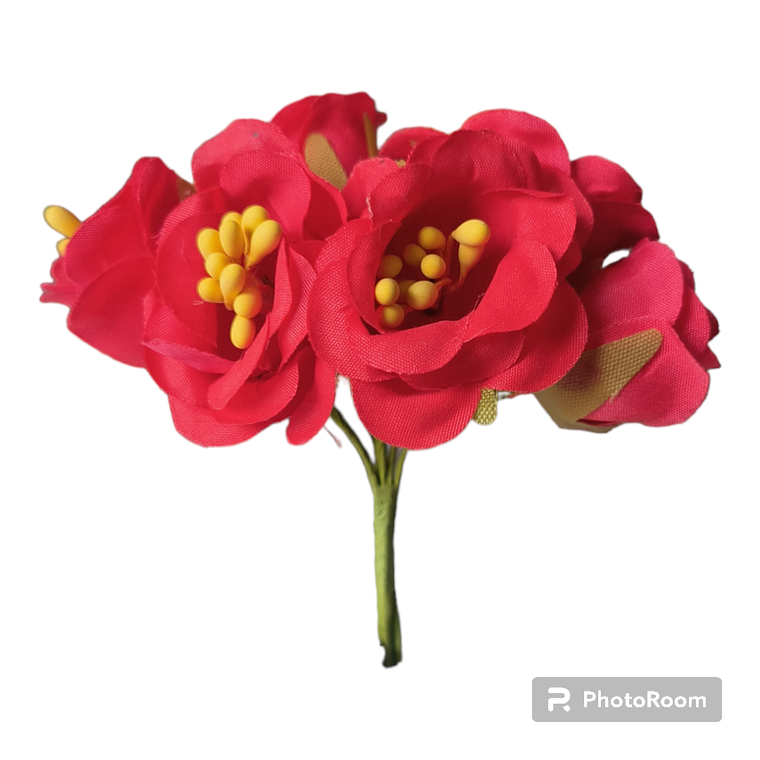 6pcs Mini Mulberry Cloth Flower Bunch Red