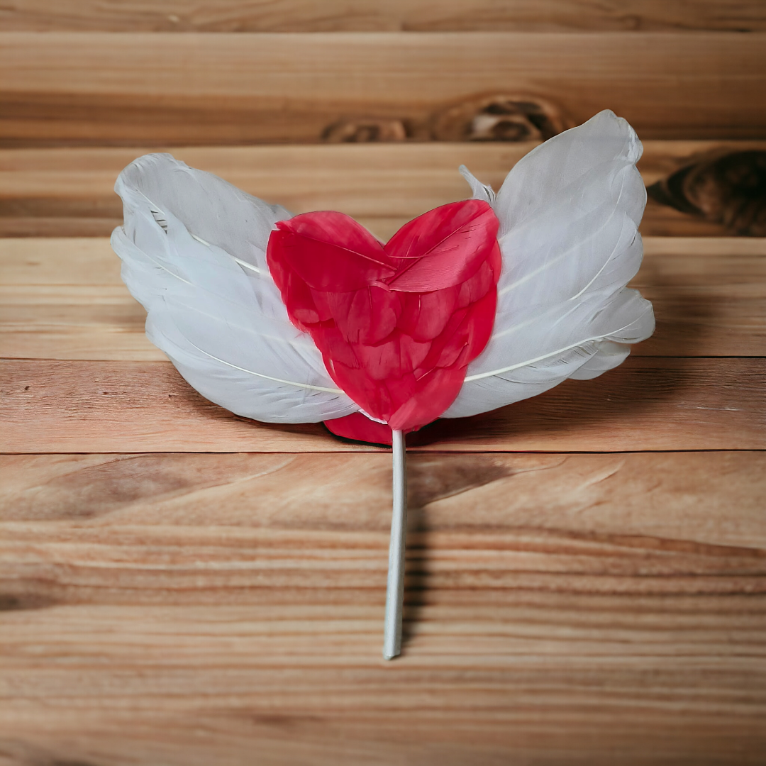 White Feather With Red Heart