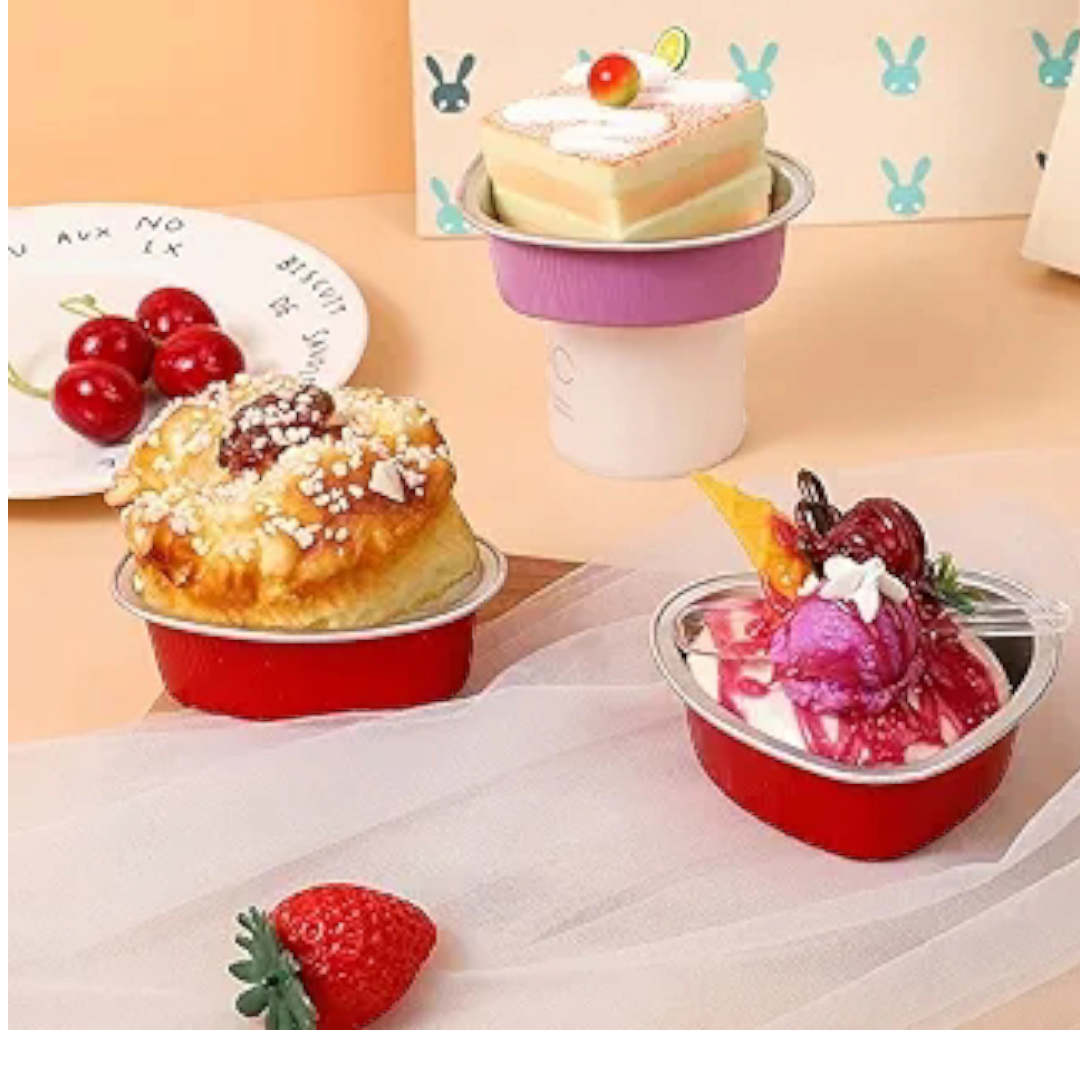 ALUMINIUM FOIL HEART SHAPE CUP CAKE TRAY ASSORTED COLOR 10 PCS PACK