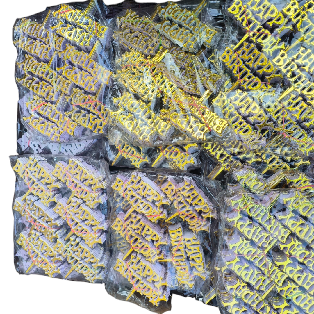 Happy Birthday 2'' Topper 60 Pcs Pack Gold