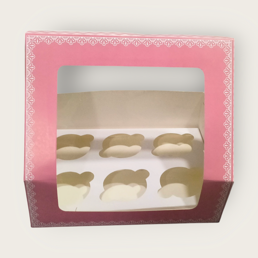 6 Cup Cake / Muffin Box Pink Checks - 10×6.75×3.5 inch -10 PC's pack