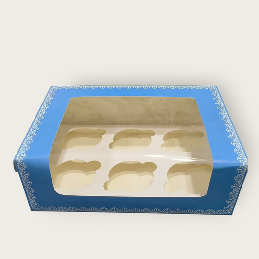 6 Cup Cake / Muffin Box Blue Checks - 10×6.75×3.5- 10 PC's pack