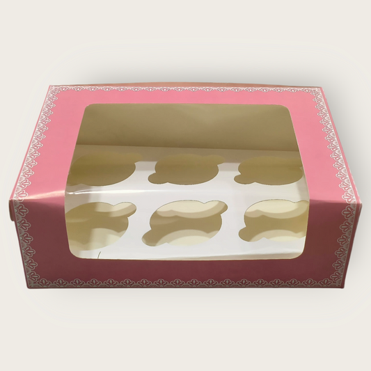 6 Cup Cake / Muffin Box Pink Checks - 10×6.75×3.5 inch -10 PC's pack