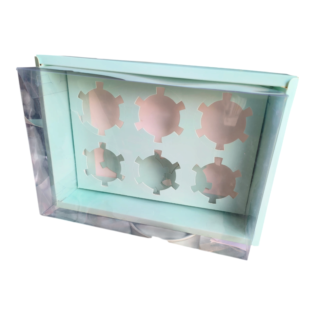 6 Cup Cake or Hamper Box With Handle,Mint Green colour, Size 10*7*3 inch - 10 PC's pack