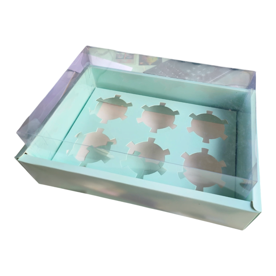 6 Cup Cake or Hamper Box With Handle,Mint Green colour, Size 10*7*3 inch - 10 PC's pack