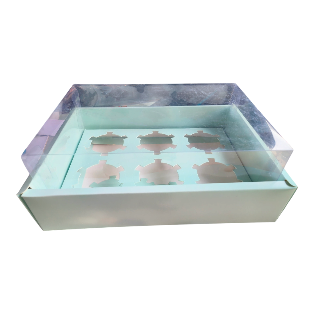 6 Cup Cake or Hamper Box With Handle,Mint Green colour, Size 10*7*3 inch - 10 PC's pack