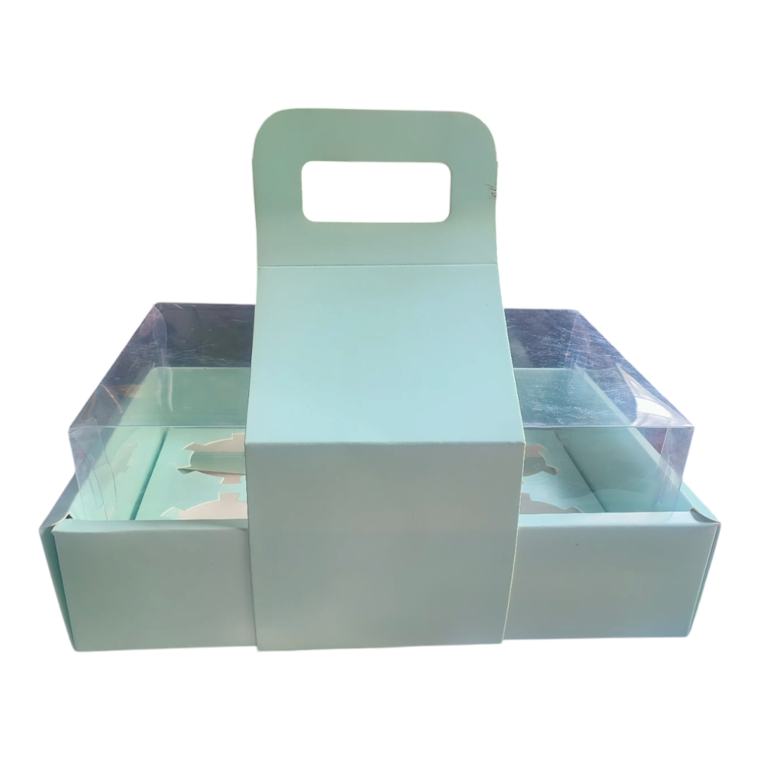6 Cup Cake or Hamper Box With Handle,Mint Green colour, Size 10*7*3 inch - 10 PC's pack