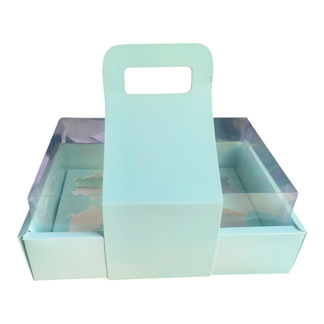 6 Cup Cake or Hamper Box With Handle,Mint Green colour, Size 10*7*3 inch - 10 PC's pack