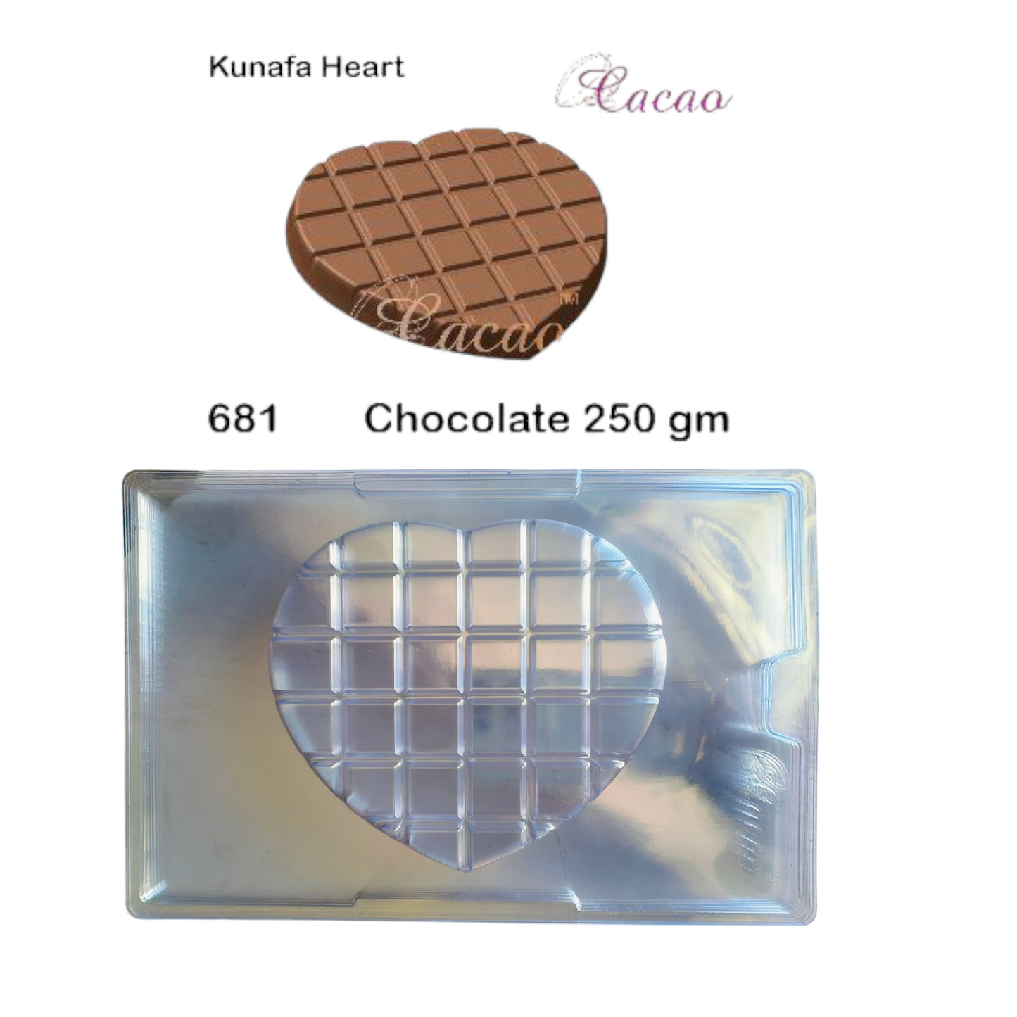 Cacao Pvc Kunafa Bar Mold Heart #681 -250gm