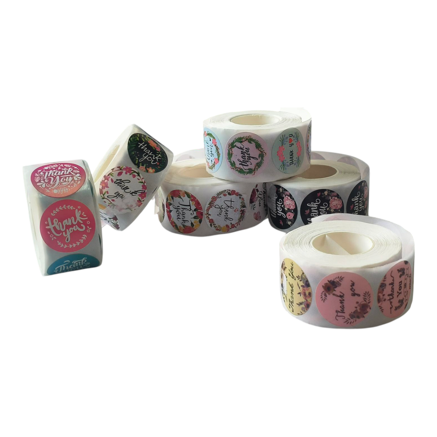 Thank You Sticker Roll 1" Circle, 500 PC's Roll, Random Designs