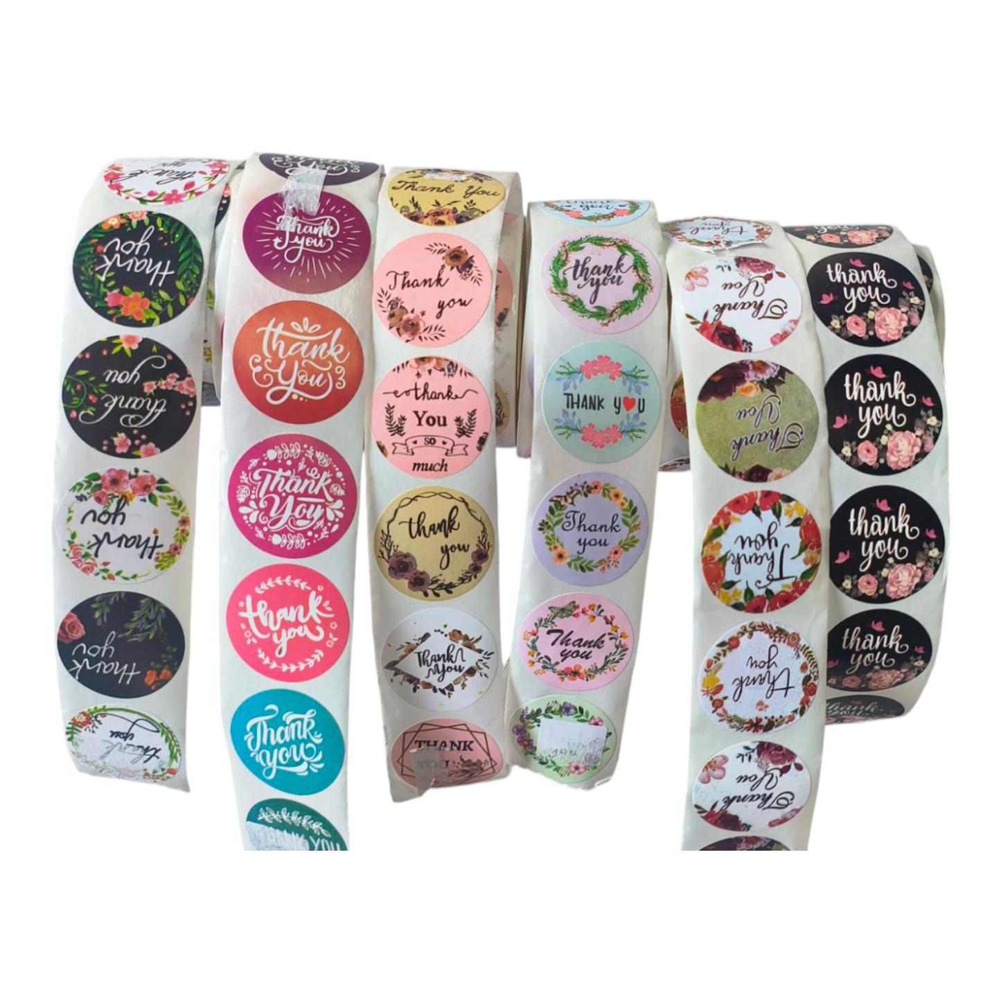 Thank You Sticker Roll 1" Circle, 500 PC's Roll, Random Designs