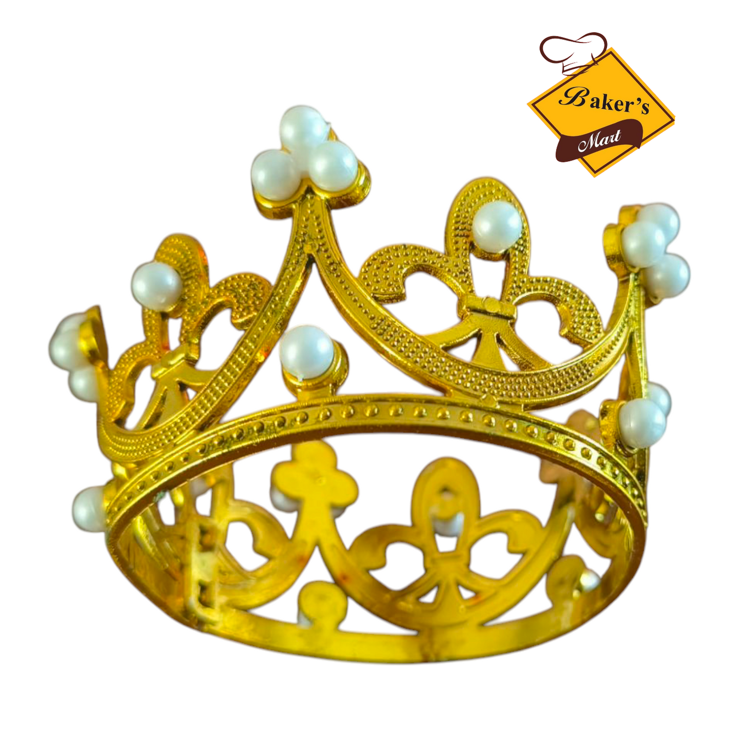 MINI PLASTIC CAKE CROWN GOLD PEARL