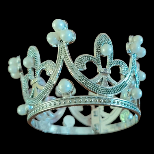 MINI PLASTIC CAKE CROWN SILVER PEARL