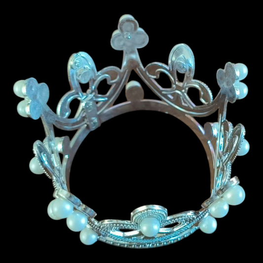 MINI PLASTIC CAKE CROWN SILVER PEARL