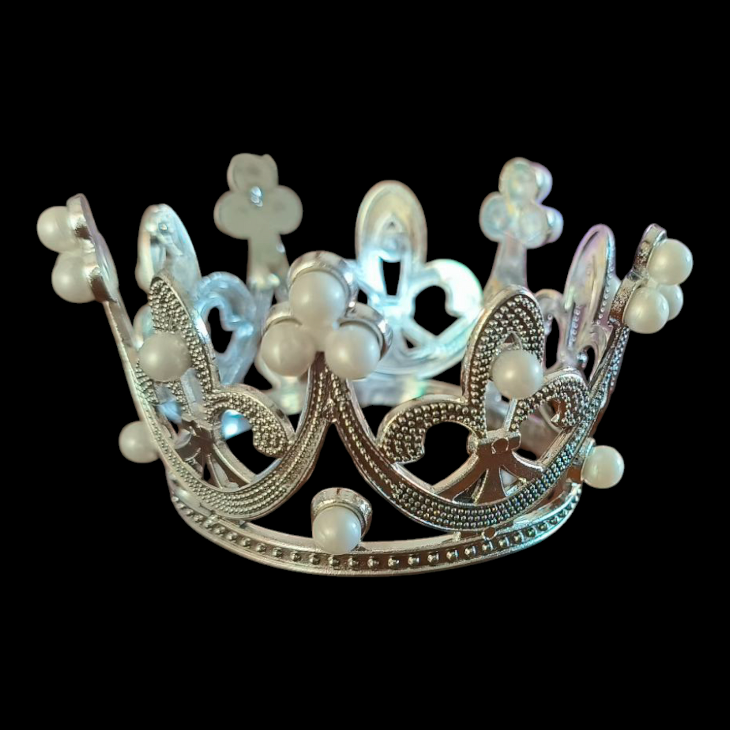 MINI PLASTIC CAKE CROWN SILVER PEARL