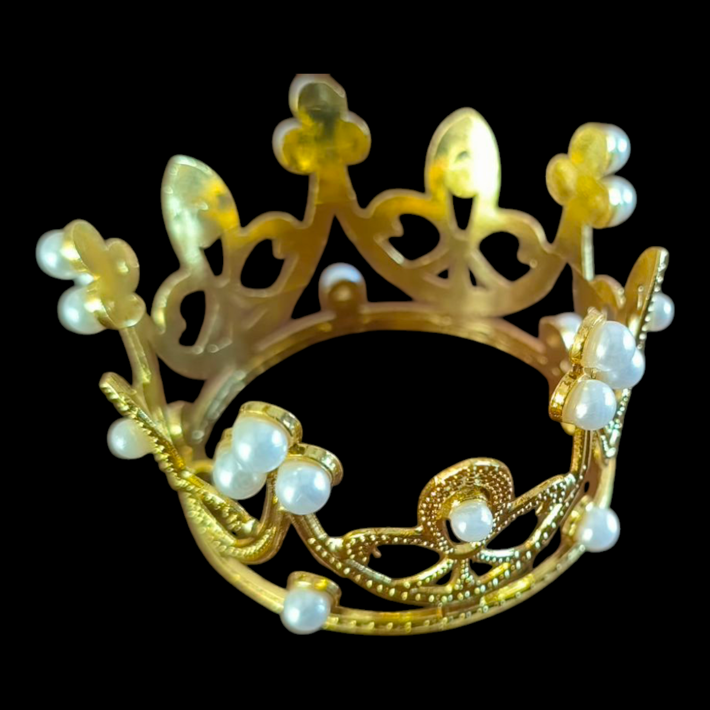 METAL MINI CAKE CROWN GOLD PEARL