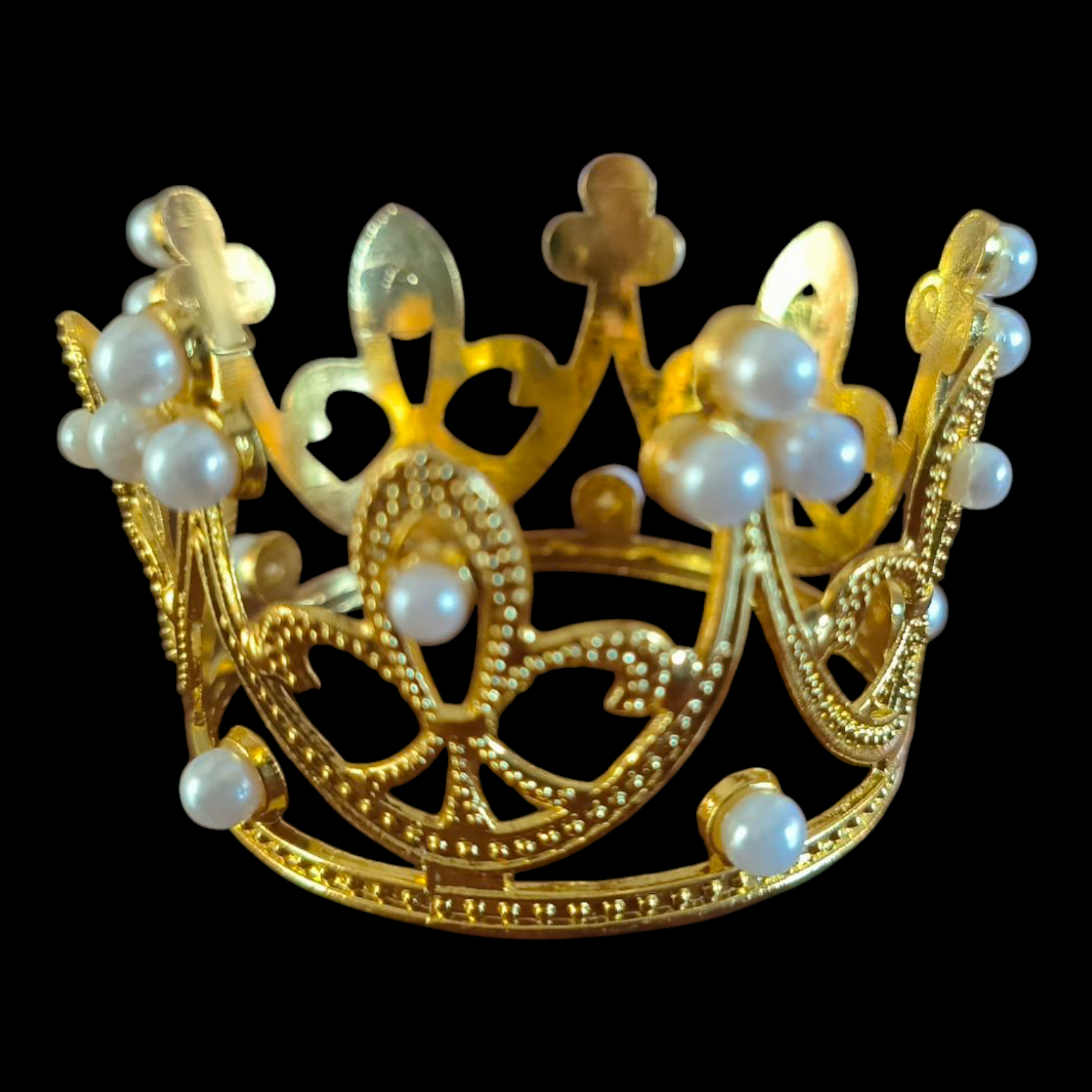 METAL MINI CAKE CROWN GOLD PEARL