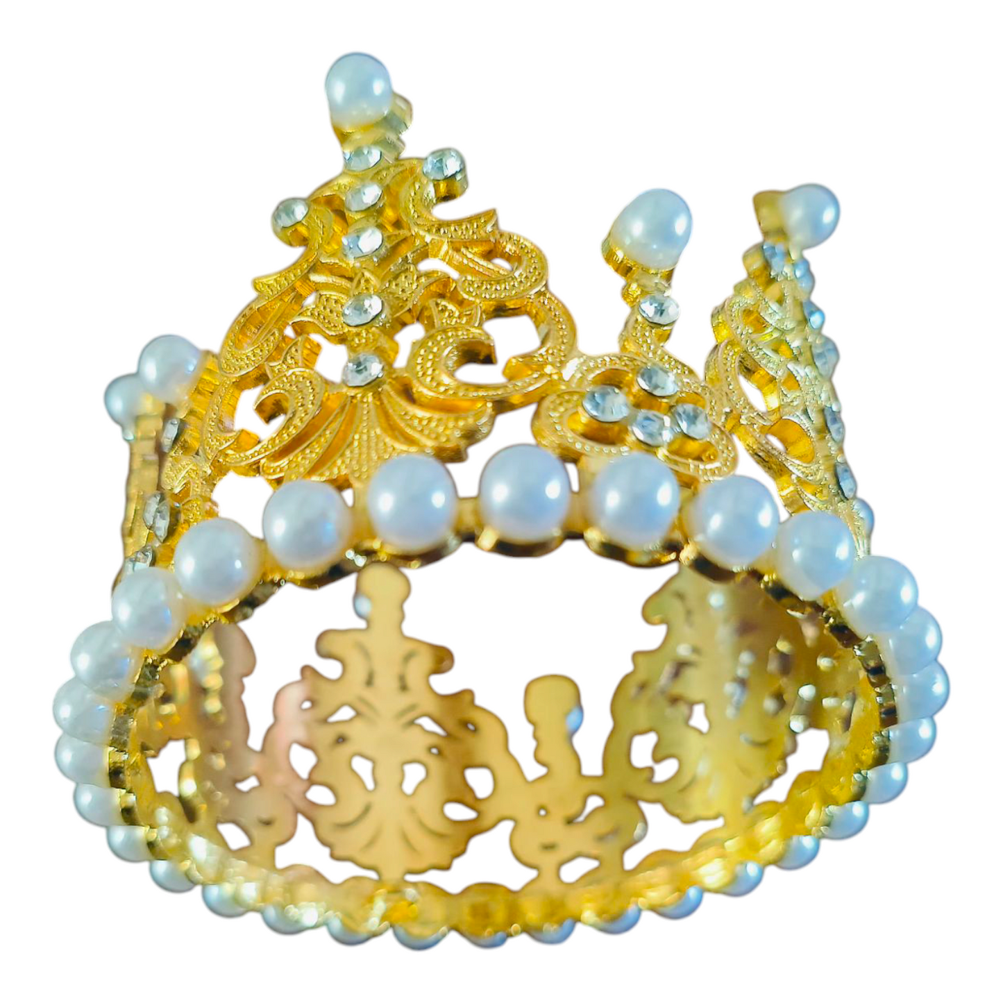 METAL MINI CAKE CROWN GOLD WHITE PEARL