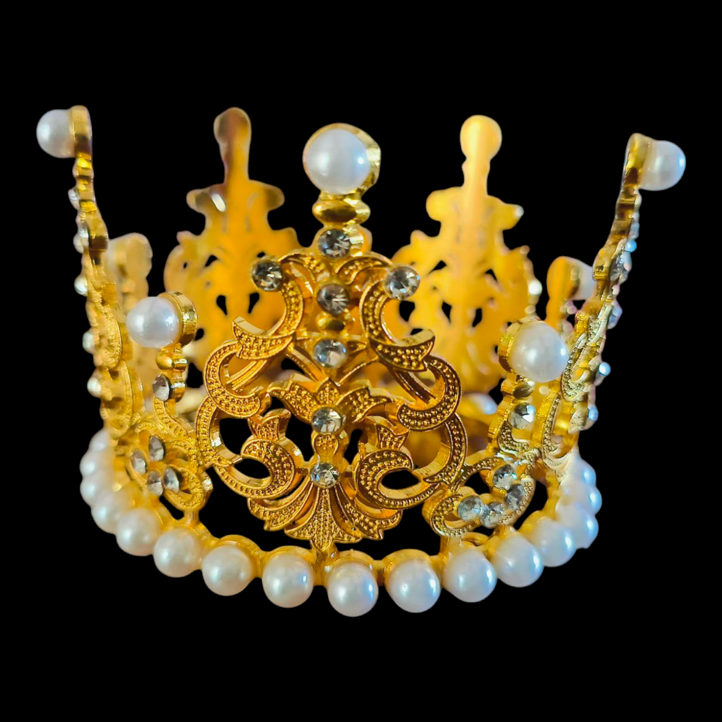METAL MINI CAKE CROWN GOLD WHITE PEARL