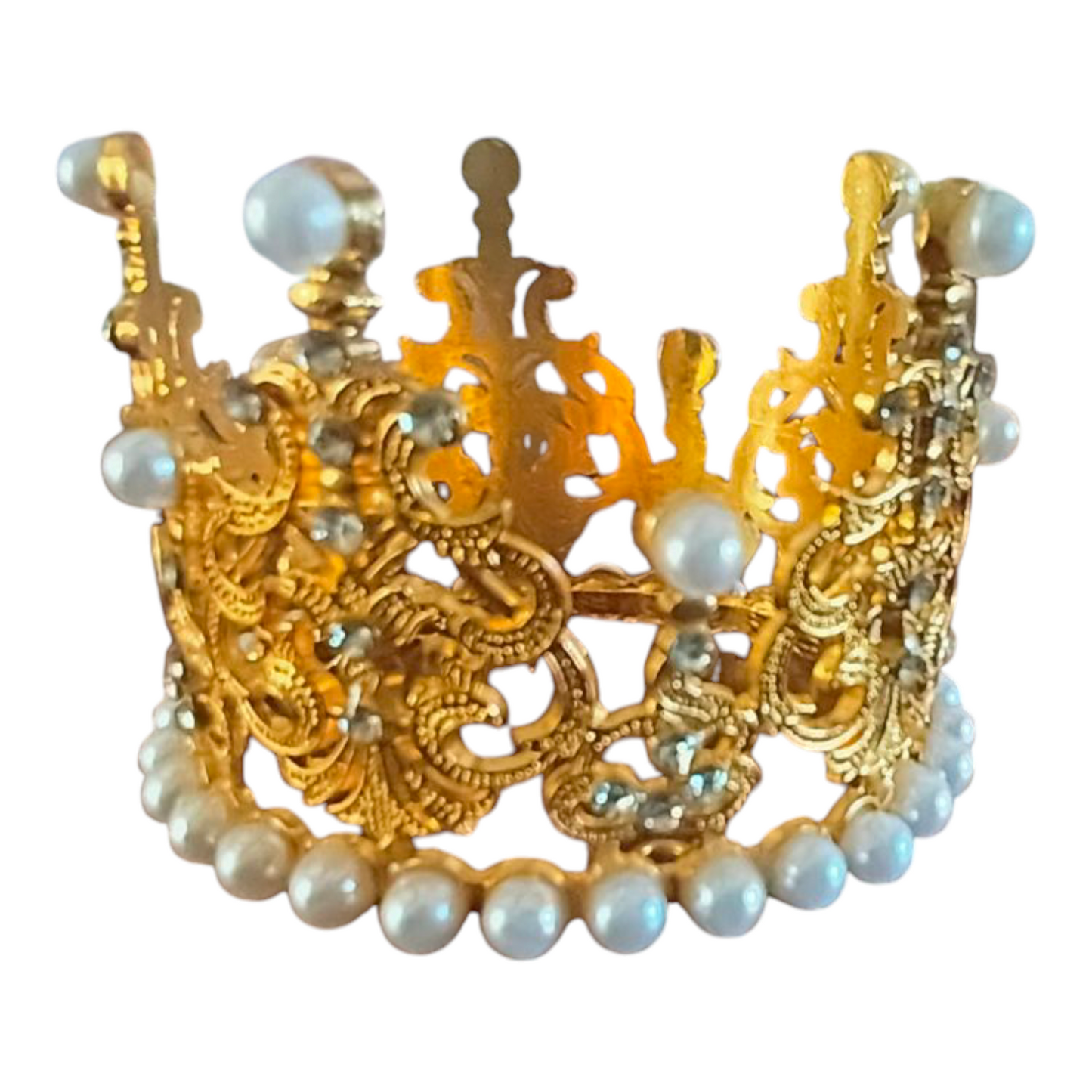 METAL MINI CAKE CROWN GOLD WHITE PEARL