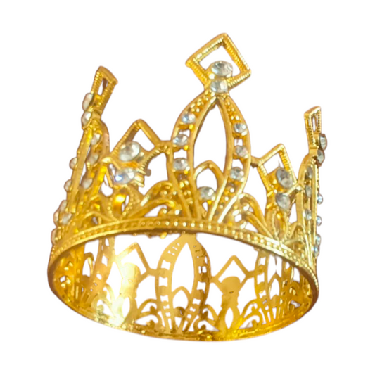 METAL MINI CAKE CROWN TOPPER GOLD STONE