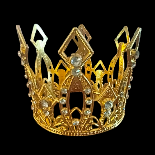 METAL MINI CAKE CROWN TOPPER GOLD STONE