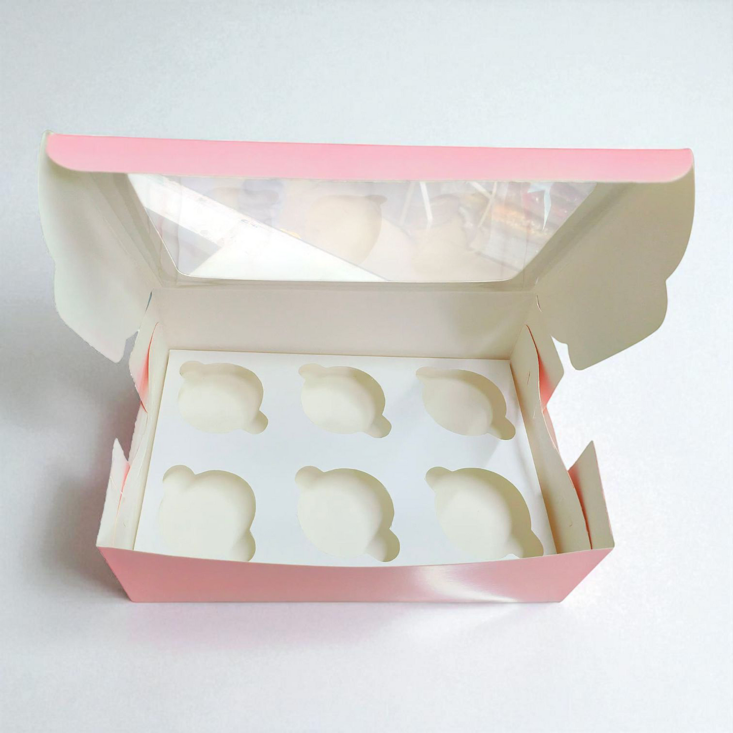 CUP CAKE BOX 6P SIZE 9*6.75*3.5 PASTLE PINK COLOR -10 PCS PACK