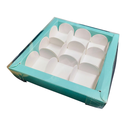 9 Cavity Chocolate Box| Transparent Top| Mint Green| 10 PC's pack